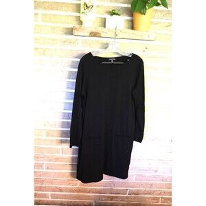 Eileen Fisher  Black Jersey Shift Dress Large Tencel Blend Cozy Comfy